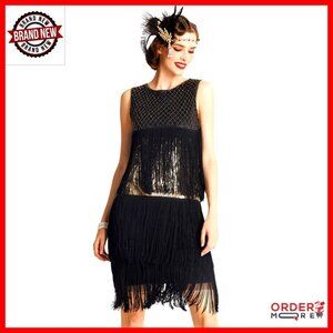Long Fringed Gatsby Dress with Sequins and Beads for Prom or Party